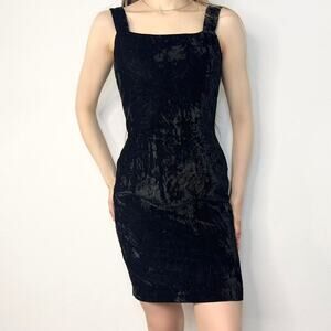 Vintage Y2K Goth Crushed Velvet Mini Dress Party Little Black Dress USA Made XS